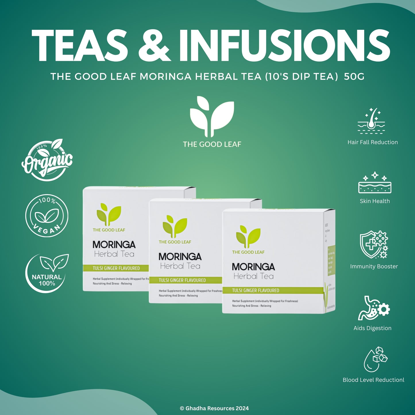 The Good Leaf Moringa Herbal Tea Bags - 10's